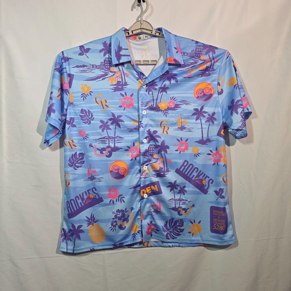 Colorado Rockies Tropical Denver Hawaiian Shirt in Light Blue Men's XL